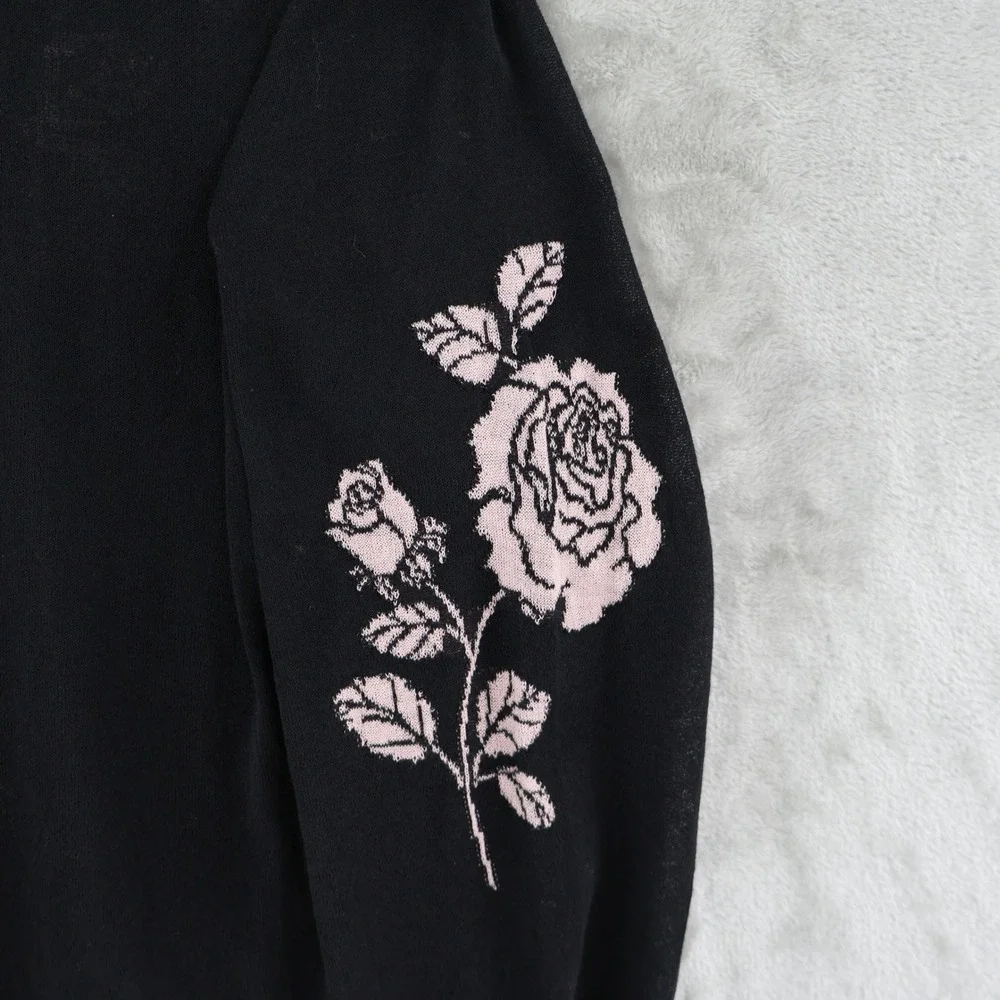 Black Rose-Embroidered Lightweight Sweater - Picture 11 of 16
